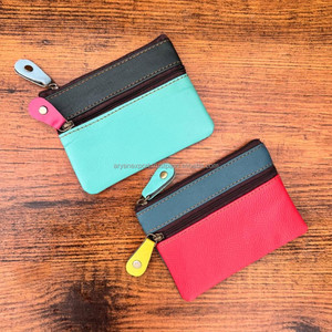 Cartera pequeña de cuero reciclado hecha a mano, monedero occidental de cuero colorido con cremallera para mujer, Cartera de cuero personalizada - Product Image 2