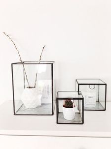 Set Of 3 Square Glass Storage Boxes With Metal <b>Frame</b> And Hinged Lid For Jewelry Organizers - Product Image 4