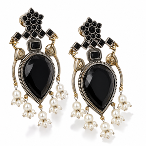 Wholesale Vintage Oxidized Antique Gold-Plated Drop Earrings Dual Tone Silver Gold Onyx Stone Wedding Gift Women Direct Factory - Product Image 6