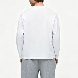 Camiseta Blanca de Manga Corta con Cuello Redondo para Hombre, Estilo Urbano Holgado, Color Sólido, Tejido de Algodón/Bambú, Personalizable y Ecológica - Product Image 4