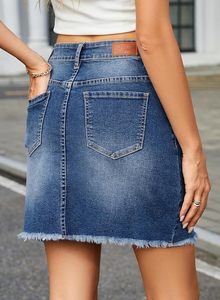 High Waisted Denim Mini <b>Skirt</b> Solid Color Stonewashed Casual Women's A-Line Fit Regular Size Summer Style - Product Image 6