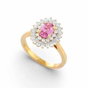 Pink Sapphire 1CT Oval Cut Moissanite Gemstone Floral Cluster Ring Original 10K Solid Gold Fine Anniversary Promise <b>Gift</b> <b>Her</b> - Product Image 4