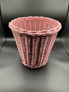 Pink Rattan Storage Basket Round Open Top Decorative Indoor Household Woven Bucket Wastes <b>Bin</b> For Home Kitchen And Bathroom Use - Product Image 1