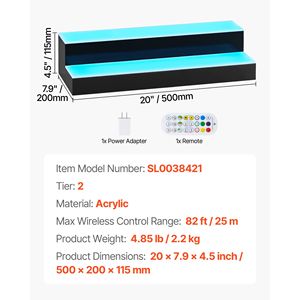 Espositore per Whisky a 2 Livelli da 20 Pollici con Illuminazione LED, Supporto USB, Scaffale per Bar Domestico con Telecomando RF, Portabottiglie Illuminato - Product Image 3