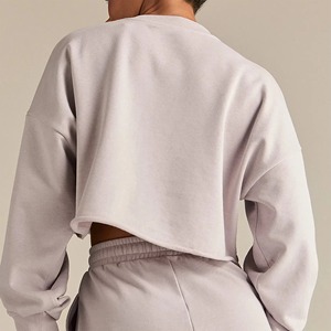 Sweat-shirt surdimensionné côtelé à col ras du cou pour femme, avec logo personnalisé, imprimé graphique, décontracté, uni, en coton côtelé - Product Image 2