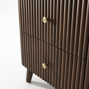 Table d'appoint moderne avec 2 tiroirs, en MDF acacia, placage chêne, plateau en marbre, design dynamique pour salles à manger et espaces de vie. chambre à coucher. - Product Image 5