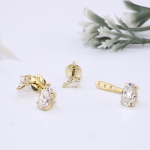 Pendientes de Oro Amarillo con Diamantes Cultivados en Laboratorio, Diseño Convertible de Cometa Ovalada, con Parte Delantera y Trasera, Joyería Fina, Regalo para Mujer - Product Image 4