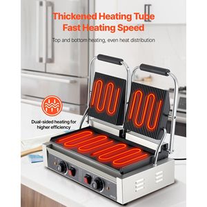 Piastra Elettrica Professionale per Panini 3600W in Acciaio Inox, Doppia Griglia per Sandwich con Manico per Cottura a Pressione - Product Image 2