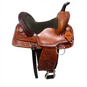 Selle de course unisexe pour cavalier en cuir de buffle véritable marron avec arceau en bois durable personnalisé et couverture de cheval – Prix de gros - Product Image 2