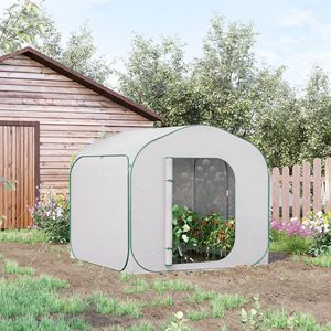 Tettoia per Serra in Legno Ecologica 7x7x6 con Porta con Cerniera in Polietilene per Piante e Fiori da Interno Invernali, Bianca - Product Image 3