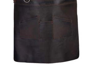 Tablier en cuir avec bretelles croisées et plusieurs poches pour uniforme de personnel de restaurant et de bar - Product Image 3