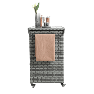 Lichtbruine Outdoor Rieten Bar Kar Wielen Rollende Rotan Drank Teller Tafel Glazen Top Patio Wijn Serveerwagen Voor Tuin - Product Image 5
