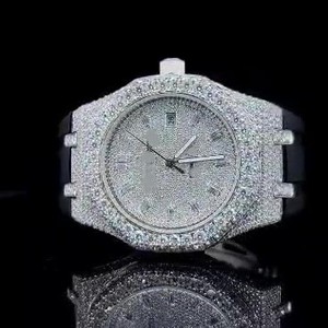 Reloj Deportivo de Lujo Estilo Hip Hop, Rectangular, con Incrustaciones de Moissanita, Completamente Pavimentado, de Acero Inoxidable, Correa de Goma, Cristal de Zafiro, 41 mm, Mecánico - Product Image 1