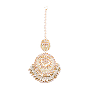 Indian Kundan Womens Floral Chain Maang Tikka Gold Plated with Emerald Stones Wholesale Bohemian - Product Image 3