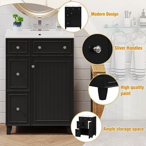 Mobile da Bagno da 24 Pollici con 2 Cassetti e 1 Anta con Lavabo in Ceramica - Product Image 4