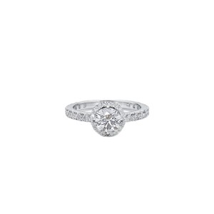 Anillo de Compromiso de Oro Sólido de 10K, 14K, 18K con Diamante Cultivado en Laboratorio, Certificado por IGI, Moissanita, Halo Completo, Anillo Solitario de Oro - Product Image 1