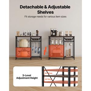 Étagère de cuisine durable de 35,4 pouces de large avec support en X, étagères multi-niveaux et 5 crochets - Product Image 4