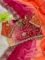 Saree Desainer Satin Elegan dengan Bordir Payet Cantik, Pinggiran Tebal, Semua Motif Butti Aarco, Bebas Kerut, Cepat Kering