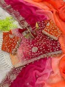 Élégante Robe de Soirée pour Saree en Satin de Créateur, Magnifique Broderie de Paillettes, Bordure Lourde, Toutes Motives Butti Aarco, Infroissable, Séchage Rapide - Product Image 5