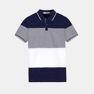 Polo de Hombre en Tejido Transpirable, con Bloques de Color, de Punto, Manga Corta, Corte Regular, Diseño con Botones, Azul Marino, Gris, Blanco - Product Image 1