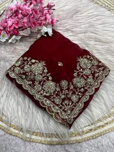 Exclusivo Sari de Satén Fendi con Diseño de Diseñador, Blusa Elegante, Estilo Étnico Moderno, Última Tendencia India, Ropa de Fiesta Modesta para Mujer - Product Image 3