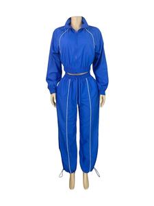 Conjunto deportivo de 2 piezas para mujer, chaqueta corta con retazos a rayas y pantalones, ropa informal de calle, ropa deportiva de manga larga, conjunto deportivo - Product Image 5