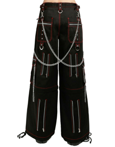 Pantalon cargo gothique punk unisexe personnalisé, noir et rouge, avec surpiqûres contrastées, sangles cloutées, chaînes, épingles de sécurité, taille élastique, 100% coton - Product Image 5