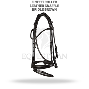 Bridon en cuir roulé FINETTI, marron, taille complète, pour l'équitation anglaise, confort du cheval assuré - Product Image 2