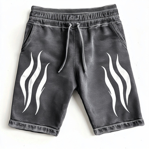 Shorts de jogging vintage pour hommes, effet délavé, en coton French Terry, ourlet brut, respirants, antibactériens, style streetwear – Meilleures ventes - Product Image 2