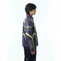 Blouson de moto coupe-vent à col montant, style motard, avec blocs de couleur violet et vert, fermeture éclair, pour la nuit
