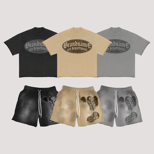 Ensemble T-shirt et short oversize pour homme Brandname Art Department, col rond, coton, décontracté, streetwear d'été - Product Image 1