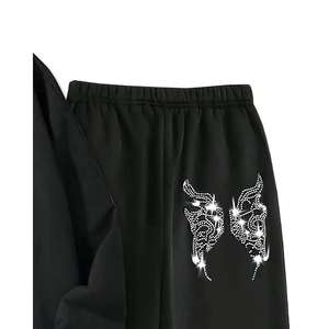 Survêtement Homme Premium Tendance avec Strass, Effet Délavé, Hoodie Oversize et Pantalon de Survêtement Imprimé, Fermeture Éclair, Personnalisable, Décontracté, pour l'Extérieur - Product Image 2