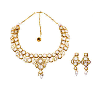 Ensemble de collier Kundan blanc NS498 plaqué or, bijoux de mariée élégants, ensemble de boucles d'oreilles de créateur - Product Image 2