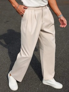 Pantalon de costume formel pour homme, coupe slim, luxueux, de haute qualité, en coton et polyester extensible, chino droit, respirant, pour un usage décontracté - Product Image 2