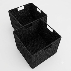 Modern Black Woven Eco-Friendly <b>Large</b> <b>Storage</b> <b>Basket</b> Square Cotton Rope Organizer Bin with Handles for Home Bedroom Closet - Product Image 2