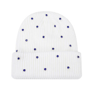 New Customize Logo Rhinestone Pearl Y2K Style Daily Use Warm Winter Jacquard Gemstones Knitted Beanie Hat - Product Image 5