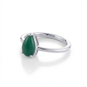 Bague de fête élégante Rhaya Jewels pour femme, en argent sterling 925 plaqué rhodium, avec onyx vert taille poire serti à griffes - Product Image 3