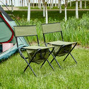 Sedia Pieghevole Portatile a 2 Pezzi con Borsa Portaoggetti Verde per Interni, Esterni, Campeggio, Picnic, Pesca - Product Image 1