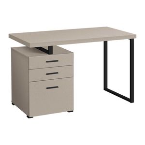 Bureau d'ordinateur contemporain en métal noir stratifié beige de 48 "L pour bureau à domicile, tiroirs de rangement à gauche et à droite pour le travail sur ordinateur portable - Product Image 2