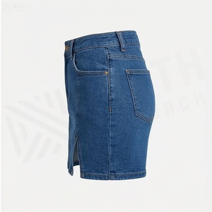 Minifalda de Mezclilla de Cintura Alta para Mujer, Estilo Lápiz con Abertura Lateral, Color Sólido Informal para Usar en Todas las Estaciones - Product Image 3