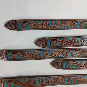 Ceintures Western en Cuir Véritable Haut de Gamme, Personnalisées, Faites à la Main, Motifs Floraux Gaufrés, Vintage, en Alliage Durable, Lot de 6 Pièces - Product Image 5
