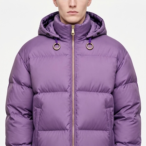 <b>Men</b>’s Purple <b>Hooded</b> Puffer <b>Jacket</b> Winter Quilted Warm <b>Jacket</b> with Utility Sleeve Pocket Full Zip Casual Streetwear Outerwear - Product Image 4