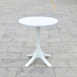 Mesa de Bistro Moderna Escultural Blanca Alabastro |   Base de Pedestal de Cuatro Puntas con Acabado Mate ABS Impermeable para Muebles de Exterior - Product Image 1