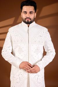 Designer Men Ethnic Wear Modern Style Jodhpuri Suit Dusty Rose TR Lachko Fabric with Glass <b>Beads</b> and Sequence Embroidery Set - Product Image 5