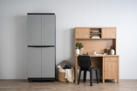 Armario Moderno de Plástico para Dormitorio, Ahorra Espacio, con Puertas Corredizas, Marco Negro, Muebles para el Hogar en Gris