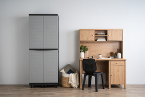 Armario de Plástico Moderno con Marco Negro y Gabinete de Almacenamiento Gris con Dos Puertas, Barra para Colgar Ropa, Organizador para Dormitorio - Product Image 6