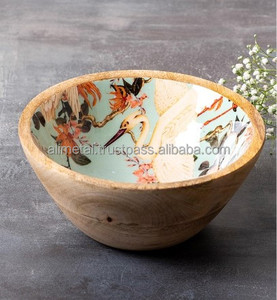 Bol à fruits en bois de manguier émaillé vert fabriqué à la main pour une utilisation polyvalente et avec la meilleure qualité - Product Image 3