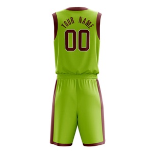Conjunto de Uniforme de Baloncesto Sublimado Personalizado Verde Granate Cuello en V Sin Mangas Absorbente de Humedad Unisex para Adultos - Product Image 2