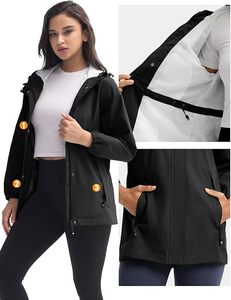 Chaqueta cortavientos impermeable con capucha, informal, estilo urbano, con bloques de color, plegable, para viaje. - Product Image 4
