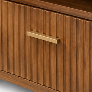 Solid Teak Wood Round Nightstand with 2 Drawers Modern Apartment <b>Bedroom</b> <b>Side</b> <b>Table</b> Brass Handle Furniture - Product Image 3